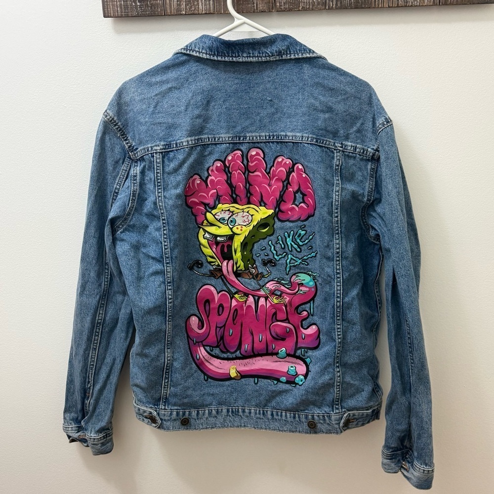 H&M Blue Denim Jacket with Graphic H&M SPONGEBOB BLUE DENIM JACKET